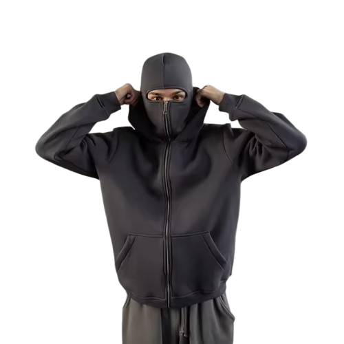 Zip-Up Hoodie With Mask Over Head